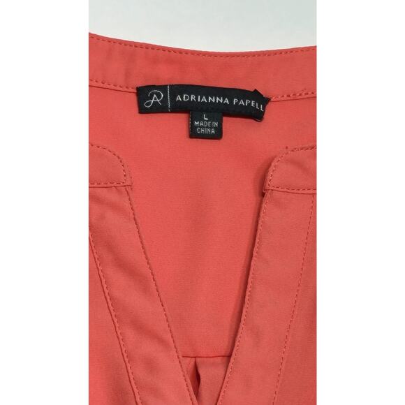 Adrianna Papell orange long sleeve blouse women's large roll tab - Picture 2 of 5